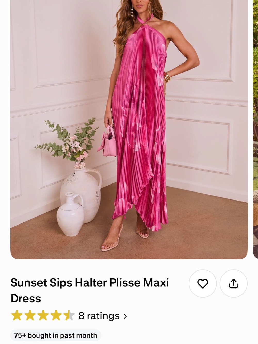 Vici Halter Plisse Maxi Dress - Hot Pink
